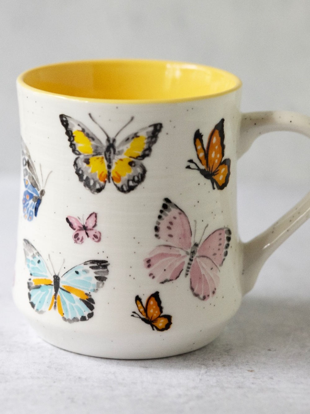 Seeds and Sunshine Yellow White Colorful Butterfly Coffee Mug 16 oz
